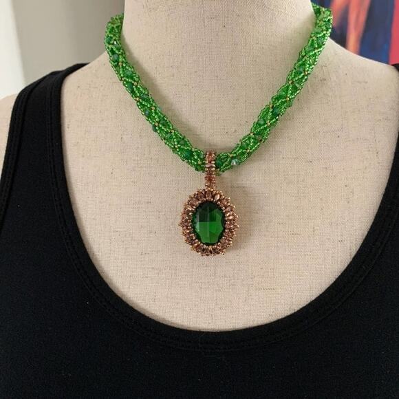 Crystal rope necklace with bezeled crystal pendant New! An OilNana creation - Picture 6 of 7